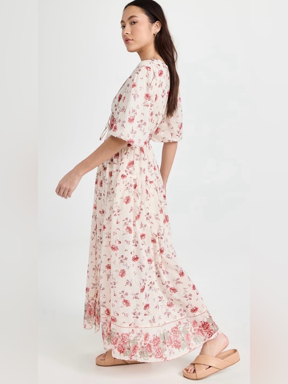 Free People Lysette Ivory Floral Maxi Dress Tea Combo Print Rose Sz S - Picture 6 of 16